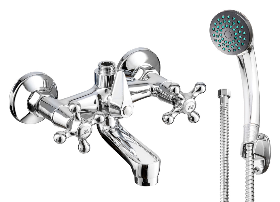 Victorian Style Chrome Bath Mixer Tap Wall Type
